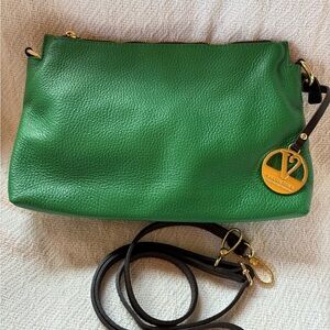 Stunning Valentina Kelly green leather handbag with chocolate brown accents